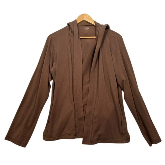 Eileen Fisher Open Front Cardigan Top Brown Hooded Organic Cotton Womens Large L - Picture 1 of 5